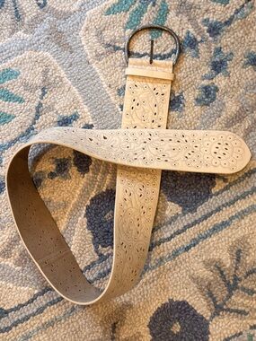 Free People Cream Laser-Cut Floral Leather Belt